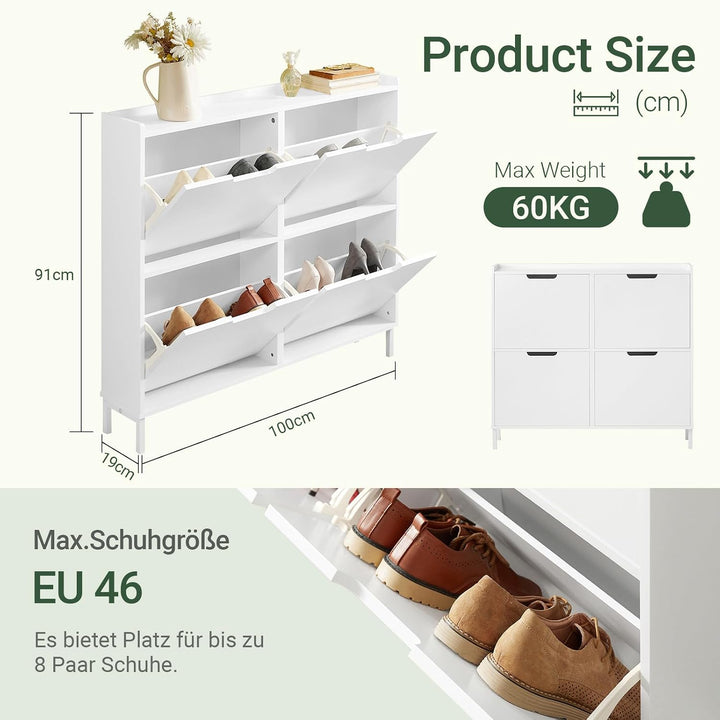 SoBuy Schuhschrank schmal mit 4 Klappen platzsparender Schuhkipper Hoch Kommode mit 4 Ablagen Schuhr