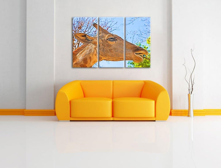anmutige Giraffe isst Spezial 3-Teiler Leinwandbild 120x80 Bild auf Leinwand, XXL riesige Bilder fer