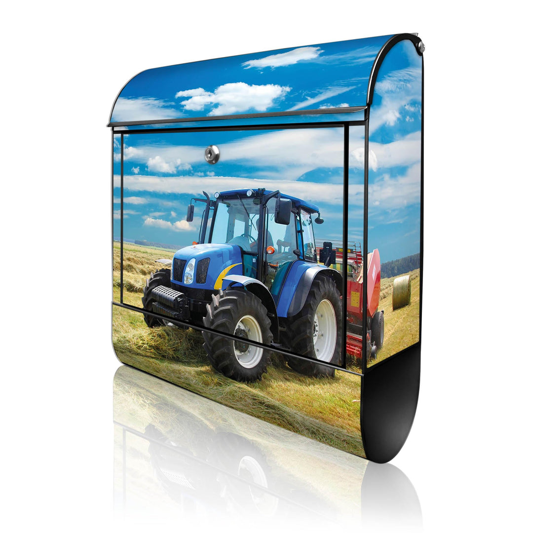 banjado® Design Briefkasten mit Motiv Traktor 39x47x14cm &amp; 2 Schlüssel - Briefkasten Stahl schwarz m