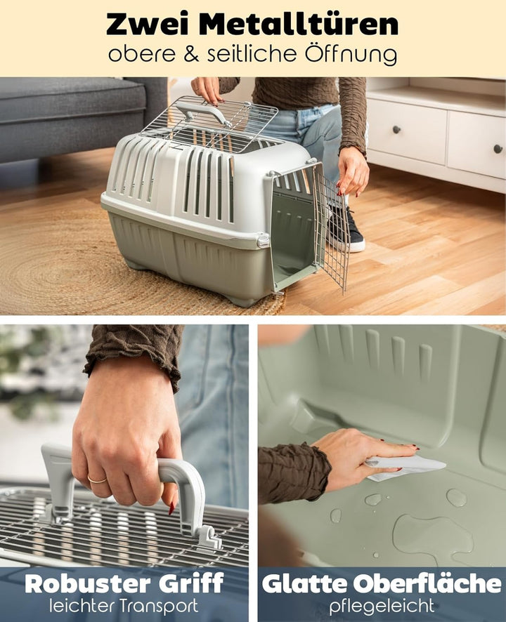 lionto Hundetransportbox aus Kunststoff mit Metallgitter, 58,5x35,5x40 cm, Transportbox mit praktisc
