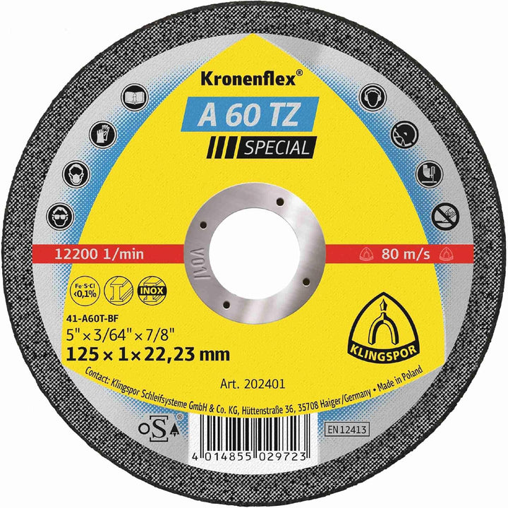 Klingspor 202400 A 60 TZ SPECIAL, Trennscheibe Spezial, Verpackungseinheit 25, 115X1X22,23, G, 25 11