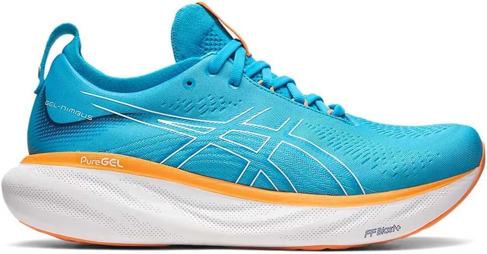 ASICS Nimbus 25 Strassenlaufschuhe für Männer Schwarz Silber 44.5 EU Island Blue Sun Peach, 44.5 EU
