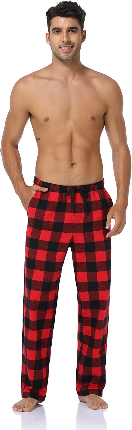 Schlafanzughose Herren, 100% Baumwolle Kariert Pyjamahose Dicke Flanell Schlafhose Weich Nachtwäsche