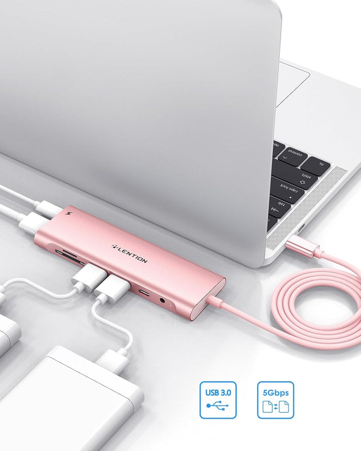 LENTION USB C Hub langes Kabels mit 4K HDMI, USB 3.0, USB-C Datei, SD & Micro SD Kartenleser, AUX, 6