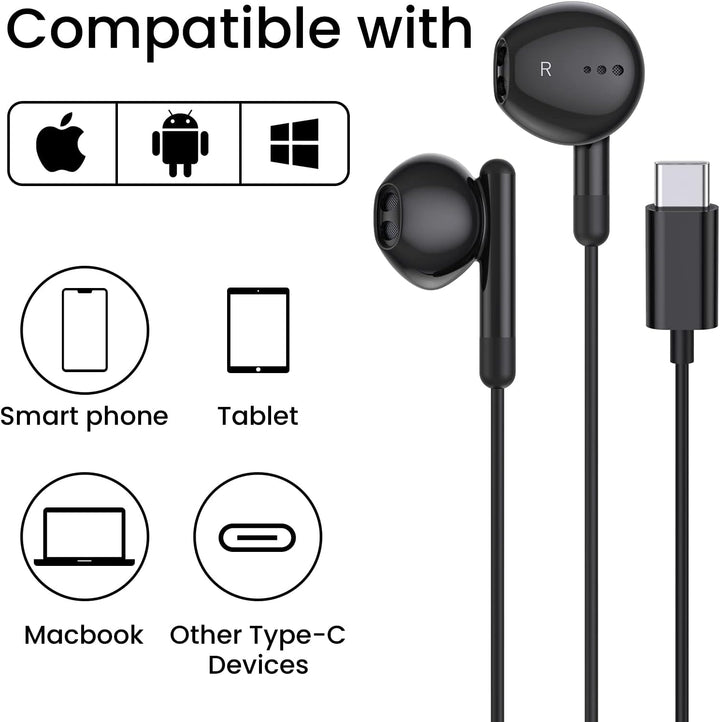 USB C Kopfhörer für iPhone 17 Air 16 15 Plus Pro Max iPad Pro In-Ear Kopfhörer mit Kabel USB C, Mikr