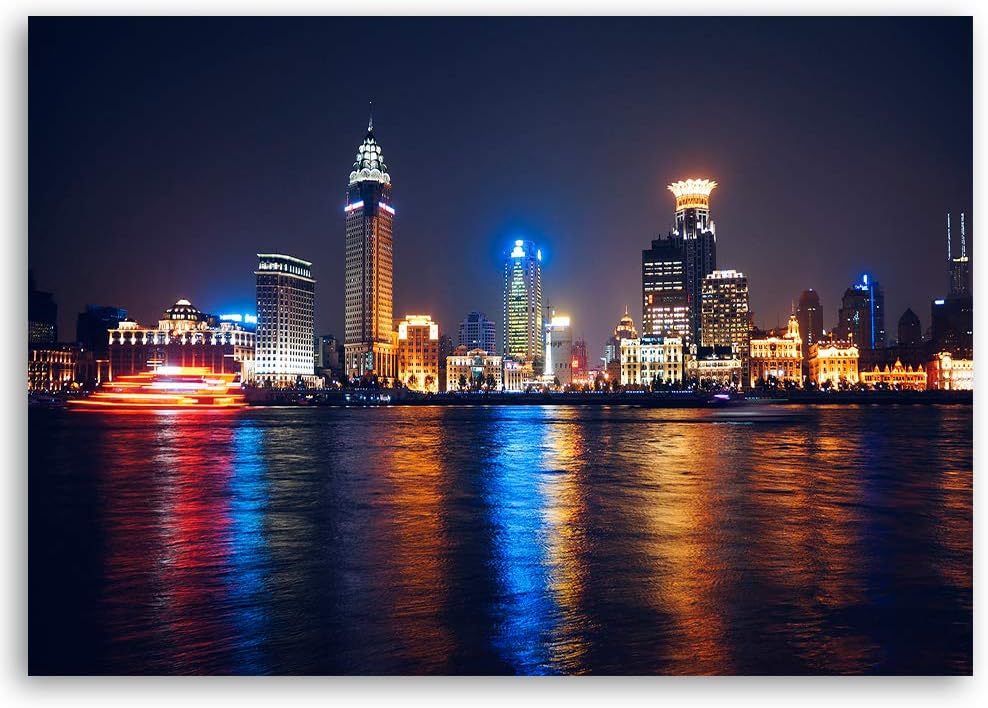 Feeby Wandbild Stadt bei Nacht Druckbild Leinwandbild mehrfarbig 100x70 cm Leinwandbild 100x70 cm me