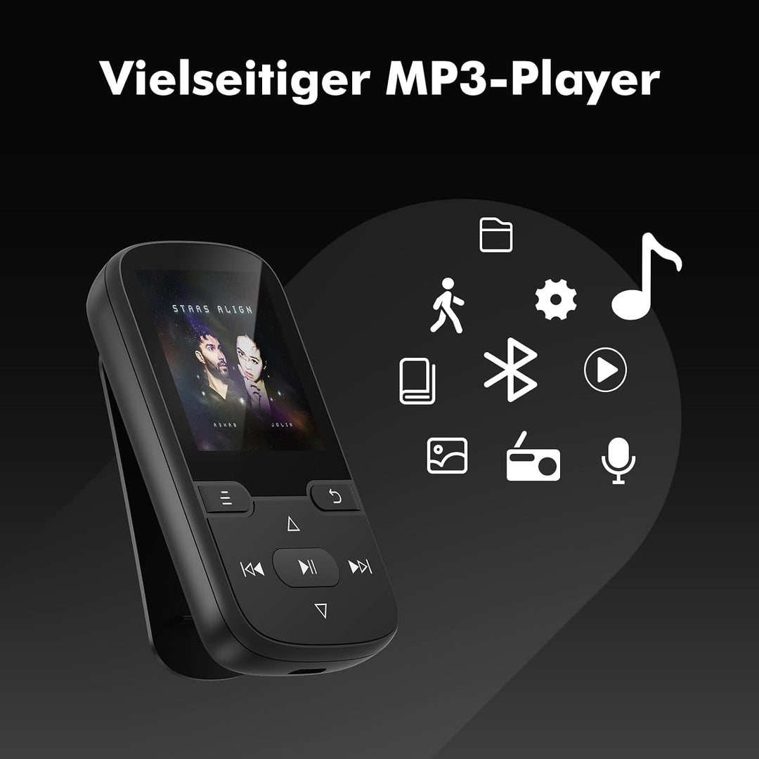 64 GB MP3 Player Bluetooth 5.3 mit Clip Kinder Tragbarer HiFi-Sport-Musikplayer (28g), FM-Radio, Sch
