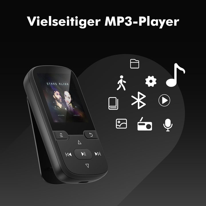 64 GB MP3 Player Bluetooth 5.3 mit Clip Kinder Tragbarer HiFi-Sport-Musikplayer (28g), FM-Radio, Sch