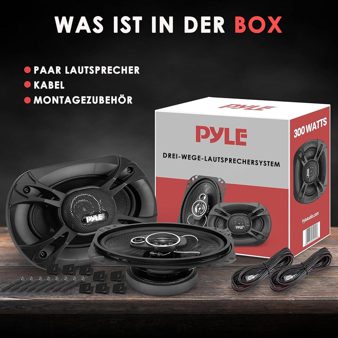 Pyle Lautsprecher Auto 10cm x 15cm (4 x 6") – 3-Wege Lautsprecher Boxen 4 Ohm Impedanz 300W, ¾" Piez