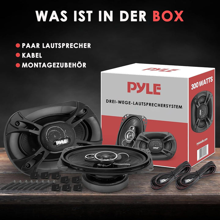 Pyle Lautsprecher Auto 10cm x 15cm (4 x 6") – 3-Wege Lautsprecher Boxen 4 Ohm Impedanz 300W, ¾" Piez