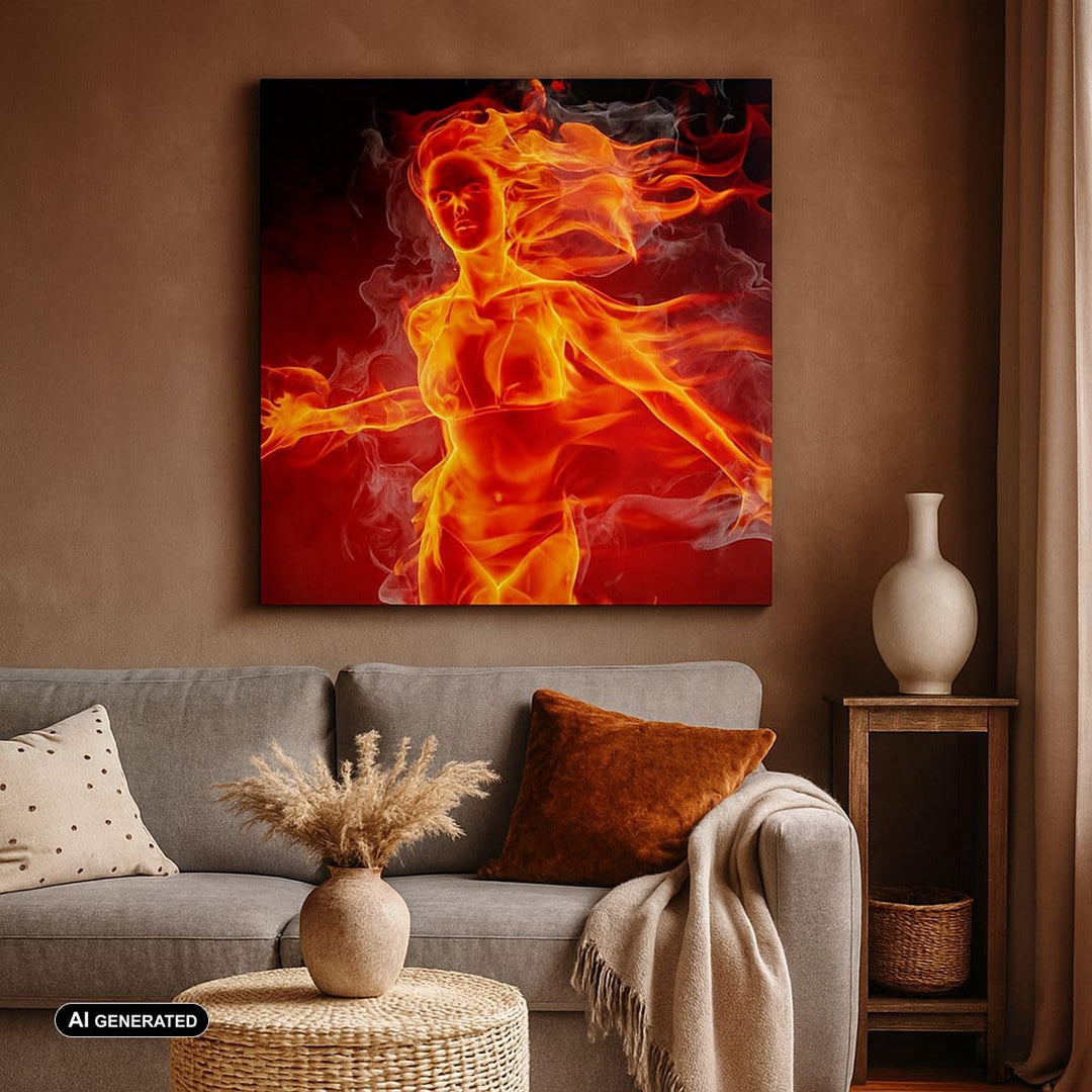 Bilder auf Leinwand 70x70cm Leinwandbild Frau Flammen Illustration Gross Wanddeko Bild Schlafzimmer