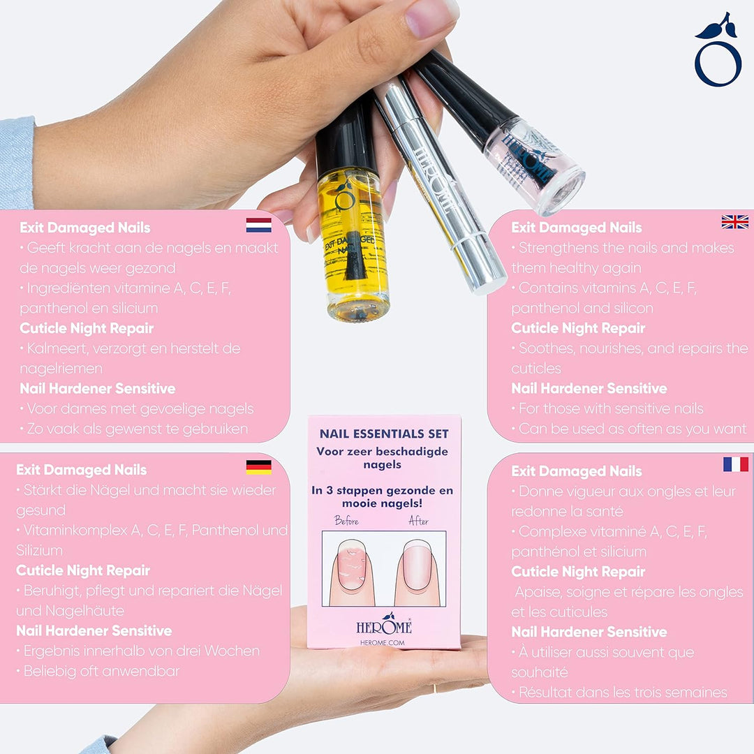 Herome 3-in-1 Maniküre Set mit Nagelhärter & Nagelöl -1 set- verstärkt beschädigten Nägel (Nail Esse