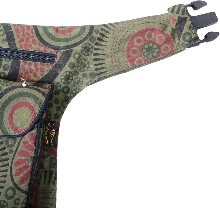 Kunst und Magie Doppel Bauchtasche Sidebag Gürteltasche Festivaltasche Hippie Goa, Farbe:Army Green,