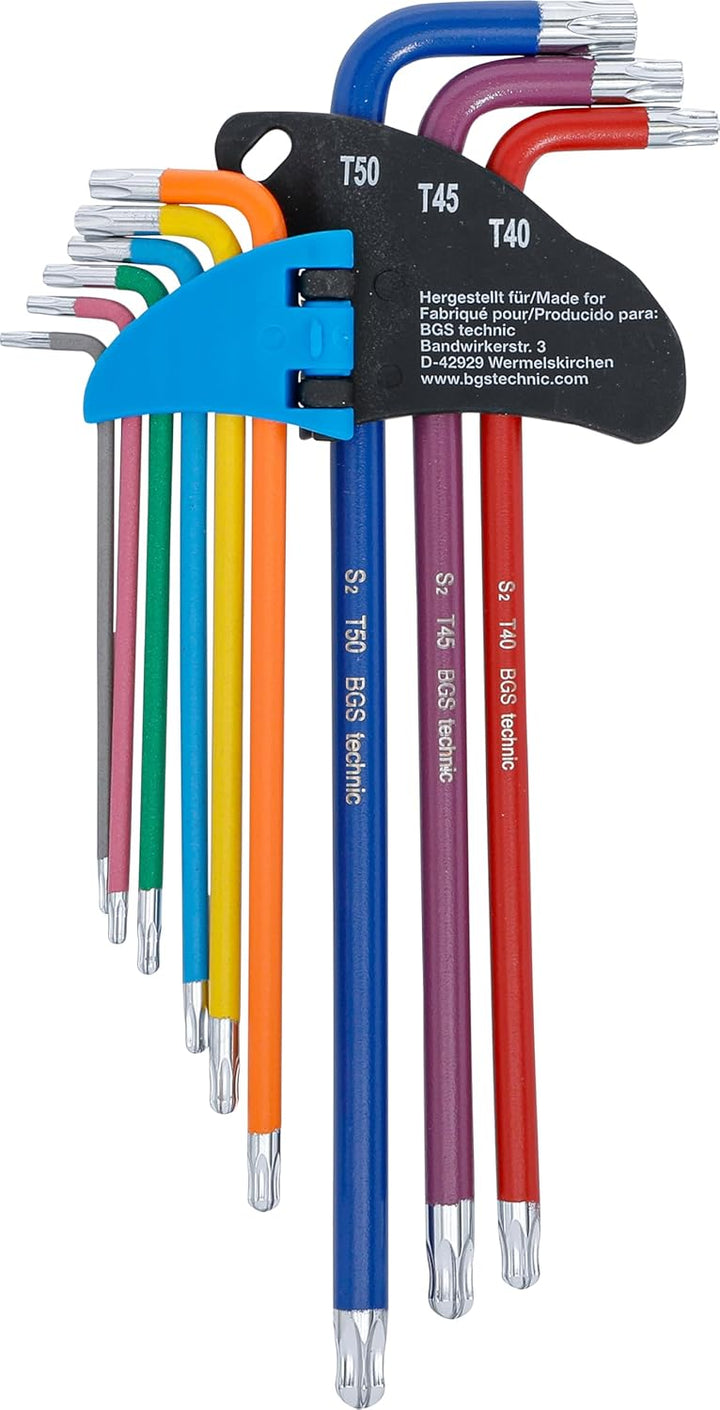 BGS 74465 | Winkelschlüssel-Satz | Multicolour | extra lang | T-Profil (für Torx) mit Bohrung und Ku