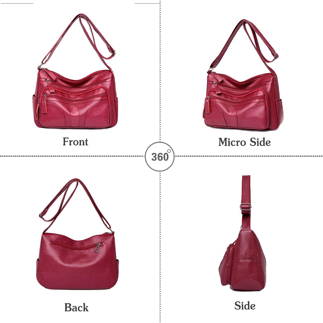 PORRASSO Damen Umhängetasche Casual Schultertasche Leder Wasserdicht Messenger Bag Handtasche für Ar