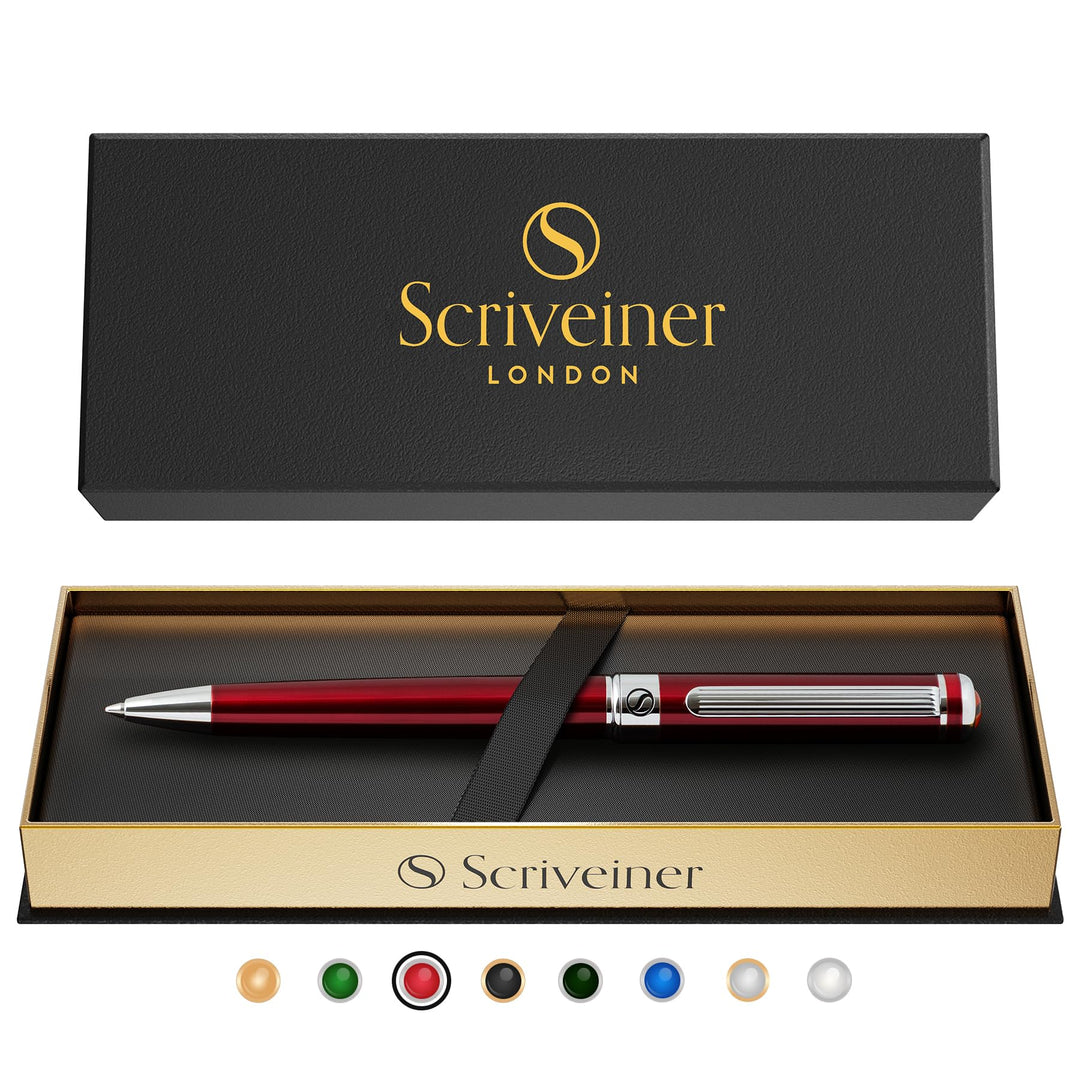 Scriveiner Kugelschreiber Deep Crimson Red - Hochwertiger Design Kugelschreiber in Purpurrot mit Chr