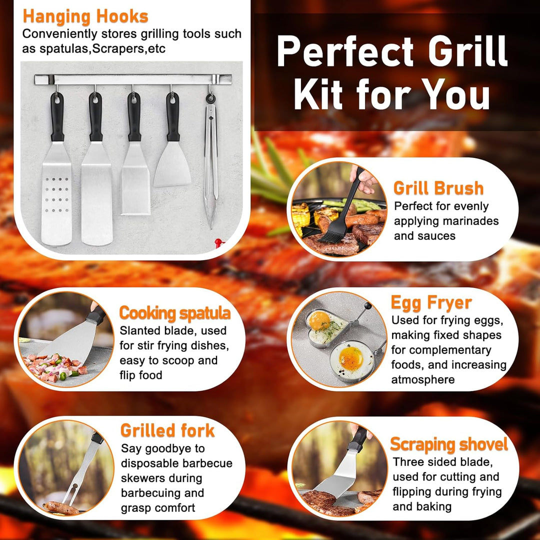 32 Stücke BBQ Grillbesteck Set,Edelstahl Grillzubehör,Hochwertiges Edelstahl Grill Zubehör Set,Grill