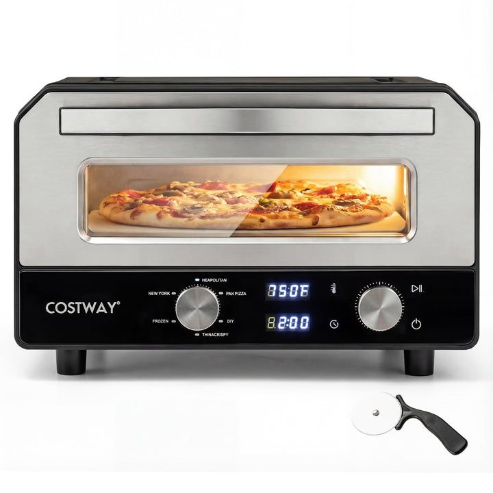 FANTASK Elektrischer Pizzaofen bis 400℃, 6 Programme, 2-Minuten Backfunktion, Pizzastein &amp; Schneider