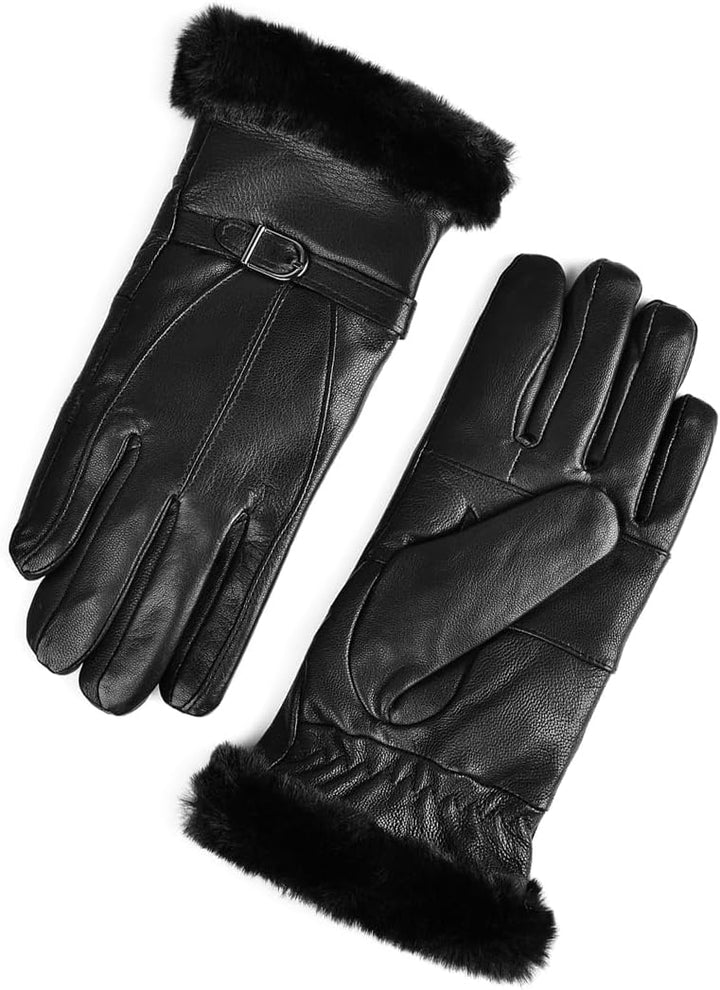 Harssidanzar Damen Lederhandschuhe Winter Thermo Fellgefüttert SL022EU S Schwarz(touchscreen), S Sch