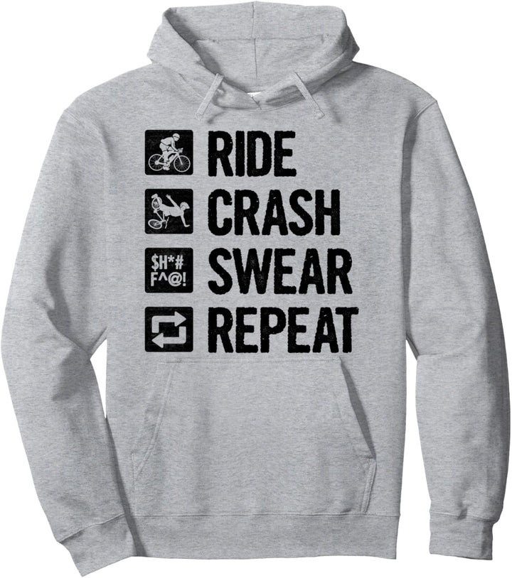 Ride Crash Swear Repeat Mountainbike Downhill MTB Fahrrad Pullover Hoodie