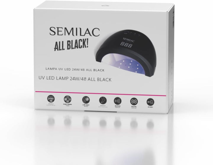 Semilac UV LED Lampe 24W/48W All Black – Nagellampe mit Dual-LED, Timer, Bewegungssensor & Low Heat