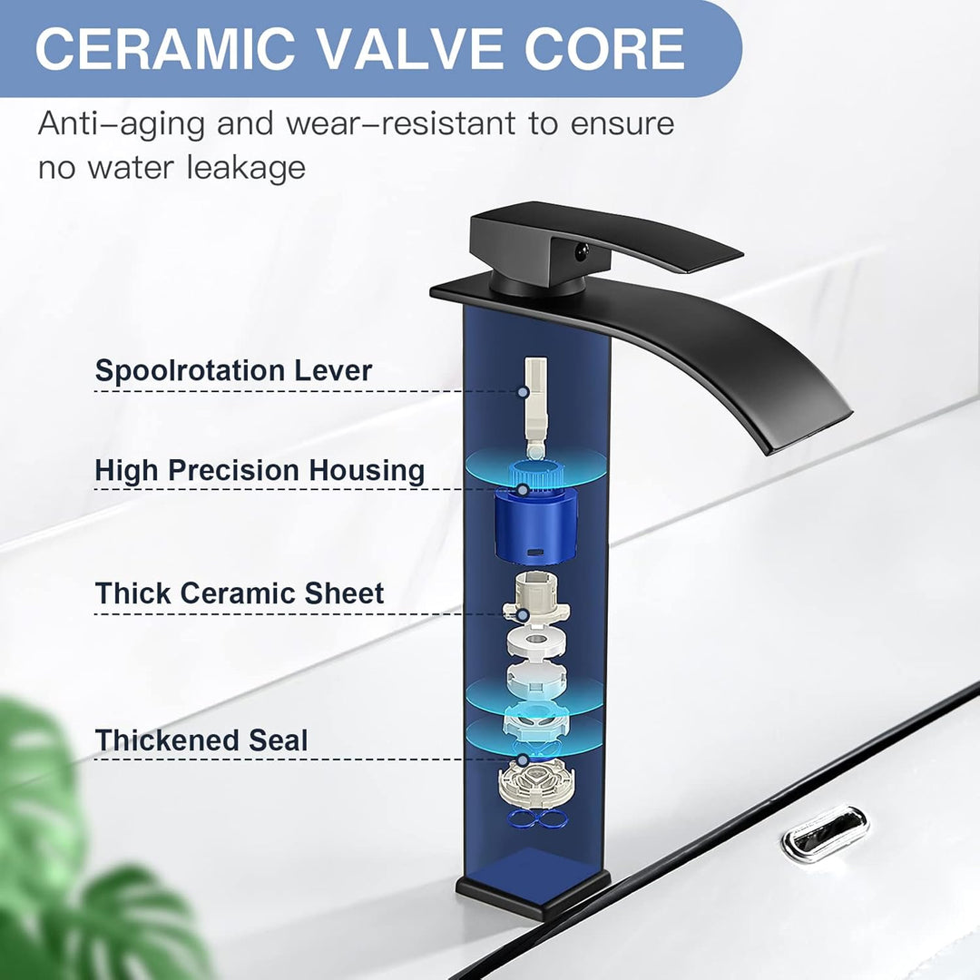 Coleniny Wasserhahn Bad Schwarz Hoch | Wasserfall Waschtischarmatur Hoch mit Auslauf Höhe 232mm | Mi