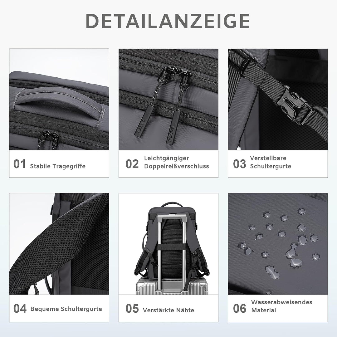 BAGOK Handgepäck Rucksack, Wasserdichter Multifunktionaler Rucksack Handgepäck Flugzeug mit Laptopfa