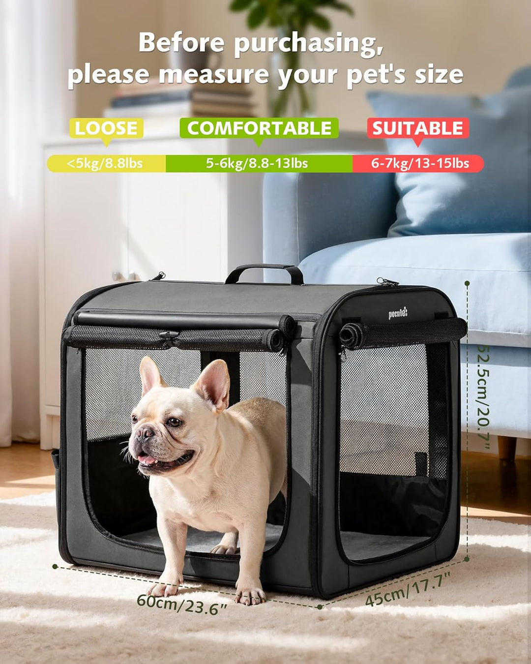 pecute Hundebox Faltbar Hundetransportbox Stabil Auto Transportbox Hund 61 x 52 x 45 cm, Leicht Katz