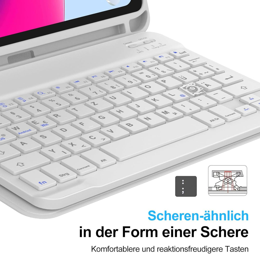 SENGBIRCH Hülle mit Tastatur für ipad 10 Generation - QWERTZ Layout Bluetooth Tastatur, Kabellose Ab