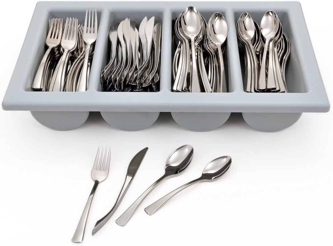 GRÄWE Tafelbesteck 200 teilig für 50 Personen, Besteck aus Kunststoff inkl. Gastrokasten - wiederver