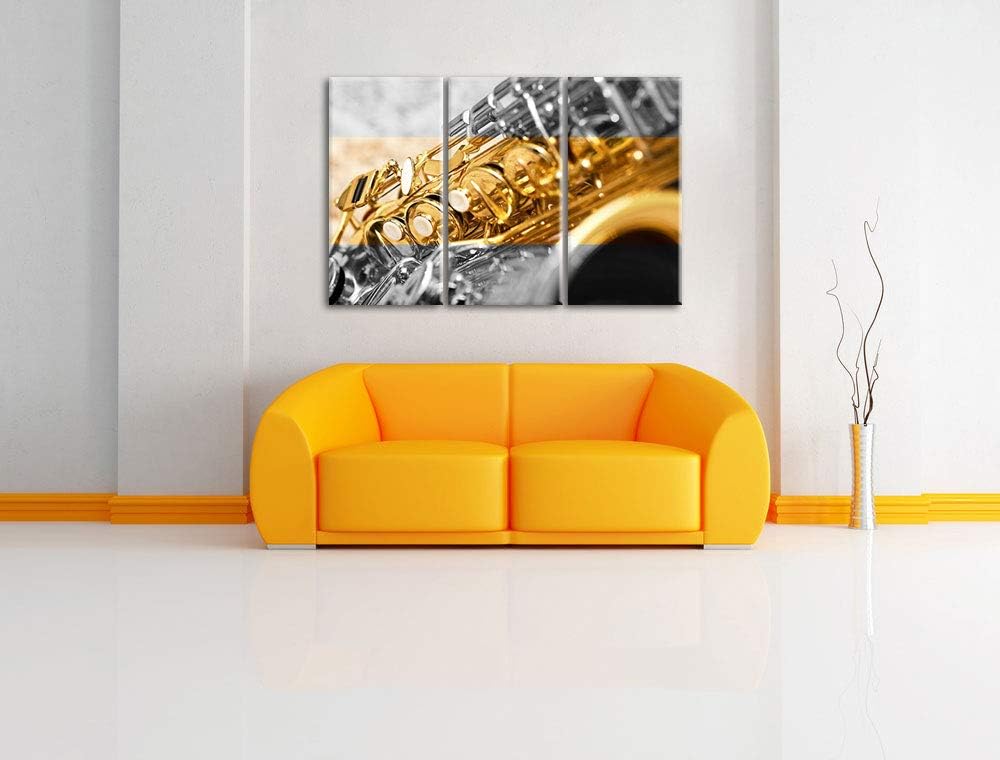 Pixxprint schimmerndes Saxophon als Leinwandbild | Grösse: 3 Teilig (120x80) | Wandbild| Kunstdruck