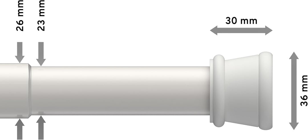 INTERDECO Spannstangen Weiss ausdrehbare Klemmstangen mit Gummistopfen 26/23 mm Ø Tensofix, 125-220