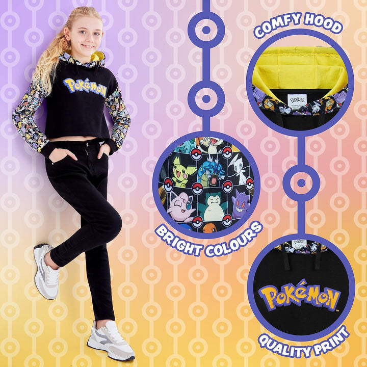 Pokemon Hoodie Mädchen Crop Top Trendige Kapuzenpullover Cropped Hoodie Pullover Sweatshirt für Mädc