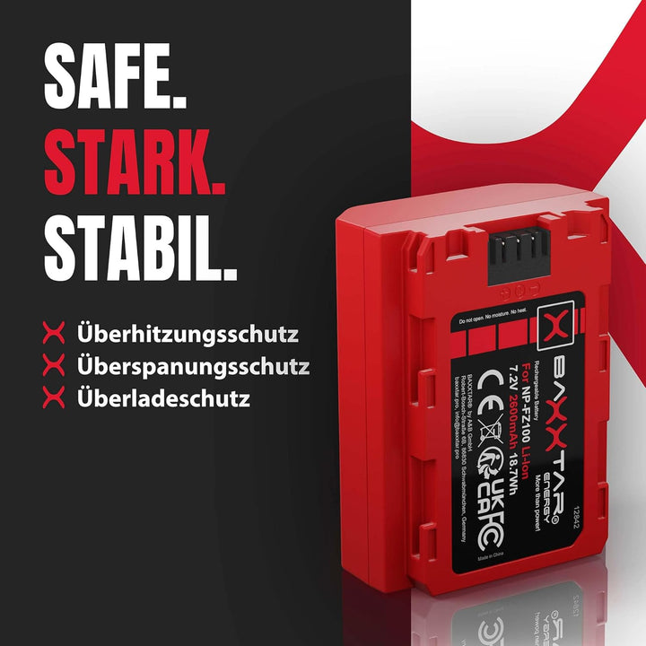 Baxxtar Pro NP-FZ100 2400mAh Akku (Generation IV) kompatibel mit Sony FX30 Alpha 6700 A1 7 IV 7C II