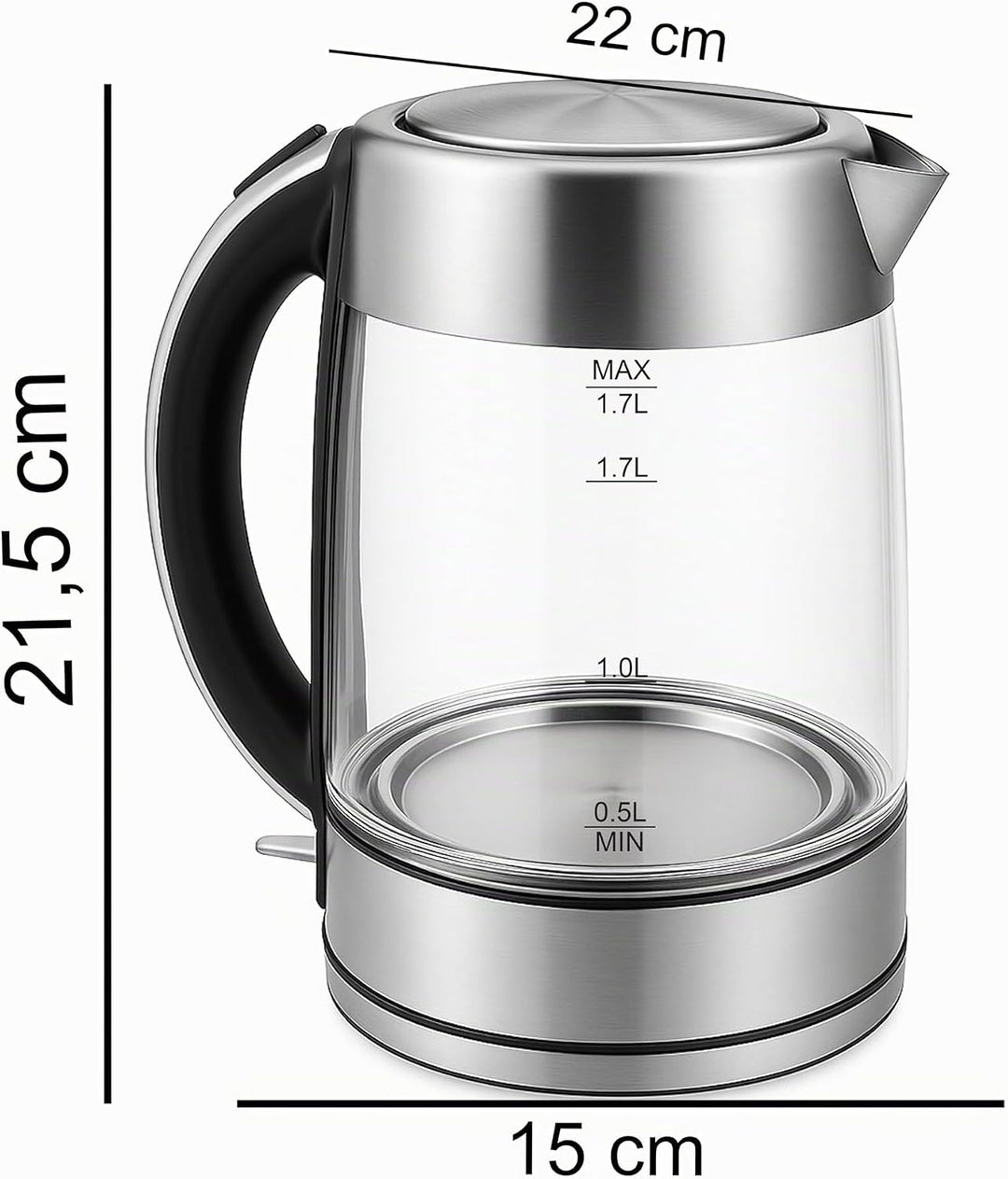 Retoo Glas Wasserkocher Elektrischer 1.7L 2200W Edelstahl, Überhitzungsschutz, Warmhaltefunktion, BP