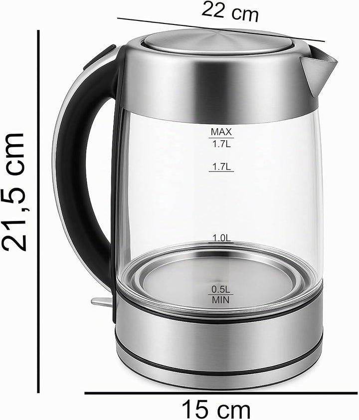 Retoo Glas Wasserkocher Elektrischer 1.7L 2200W Edelstahl, Überhitzungsschutz, Warmhaltefunktion, BP