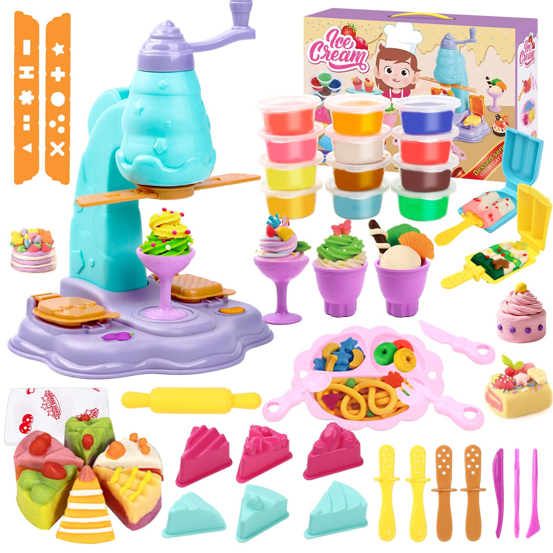JoiTale Knete Set für Kinder, 42 Eismaschine Set Knete Zubehör , Kinderknete Kitchen Creations Spiel
