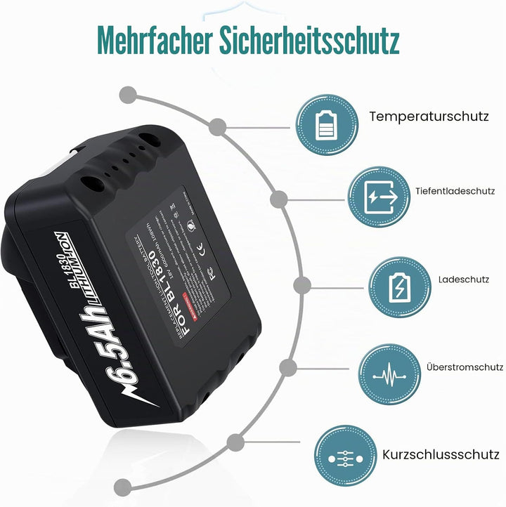 Ladegerät mit 18v 5500mAh Akku für makita BL1830B BL1840 BL1850 BL1850B BL1860 BL1860B BL1815 LXT-40