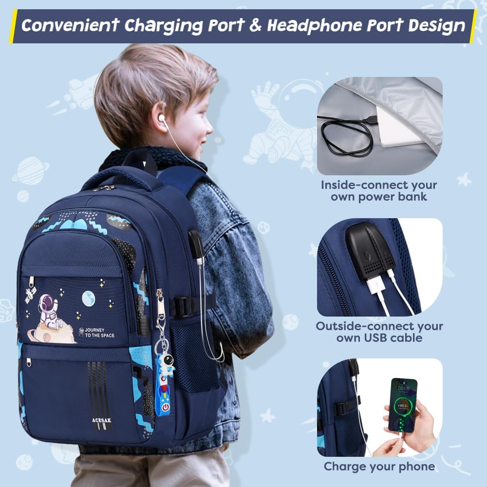 ACESAK Schulrucksack Jungen - Schulranzen mit Lunch Bag - Schultertaschen Set für Kinder Jungen Mädc
