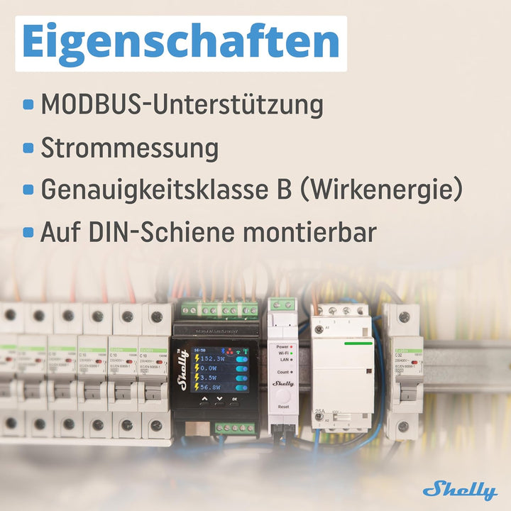 Shelly Pro EM 50A - WLAN & LAN Smart Energiezähler, 2 Kanäle auf 1 Phase, 2A Potentialfreie Kontakte
