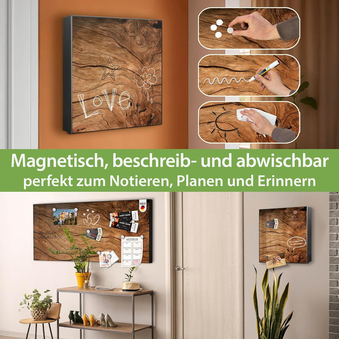 banjado® Grosser Schlüsselkasten Glas/Schlüsselbox 30cm x 30cm mit 50 Haken - Motiv Trockenes Holz/S