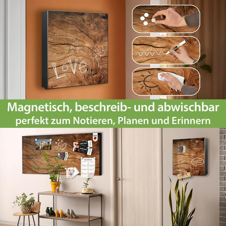 banjado® Grosser Schlüsselkasten Glas/Schlüsselbox 30cm x 30cm mit 50 Haken - Motiv Trockenes Holz/S