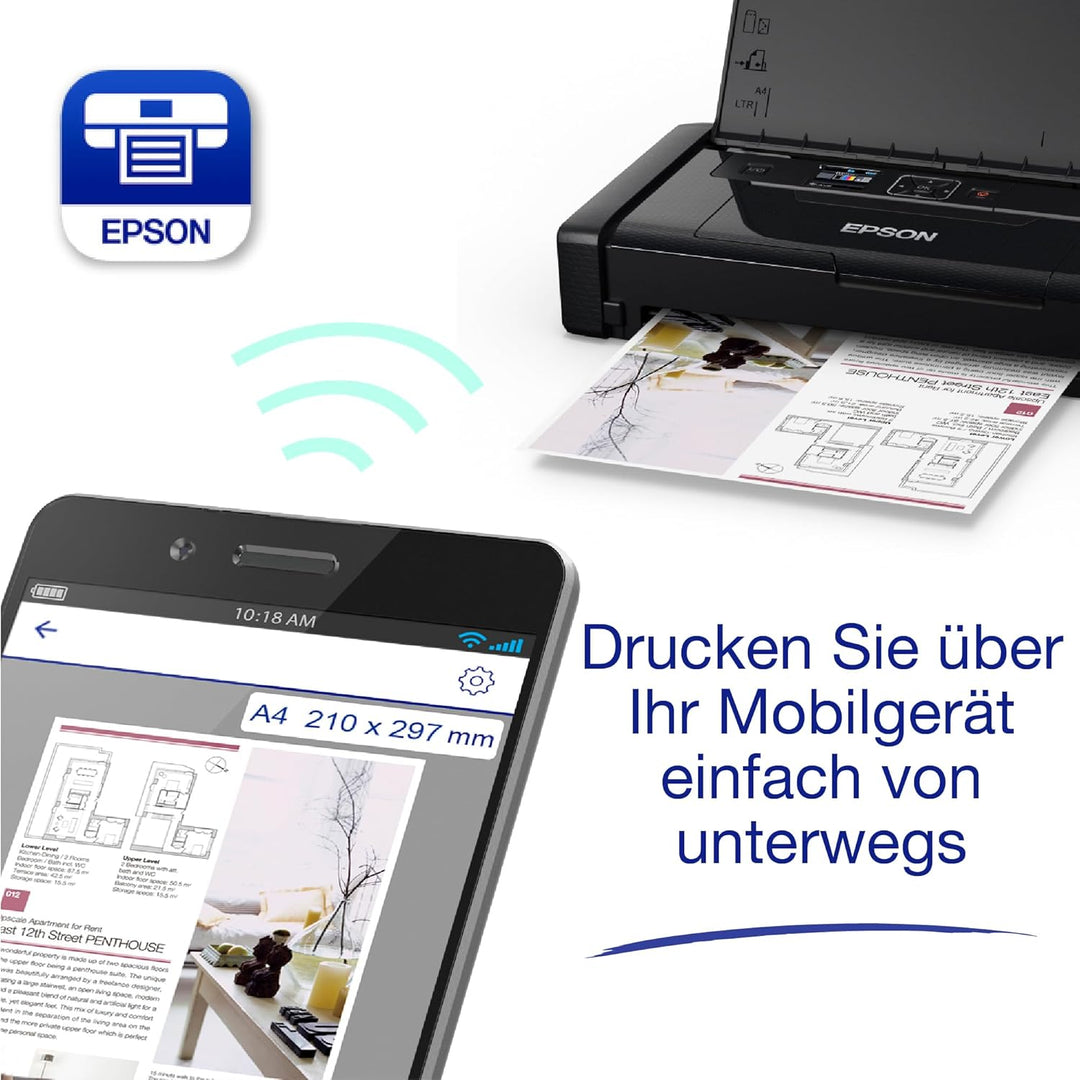 Epson WorkForce WF-110W tragbarer Tintenstrahldrucker (DIN A4, WiFi Direct, Drucker, mobiles Drucken