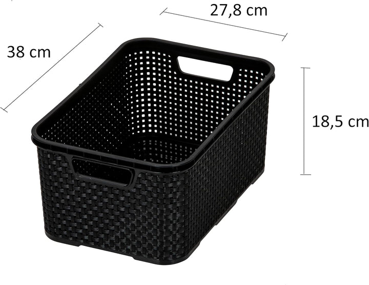 BranQ - Home essential Korb in Rattan Design 2er Set Grösse L 19 l, BPA-frei Kunststoff PP, Schwarz,