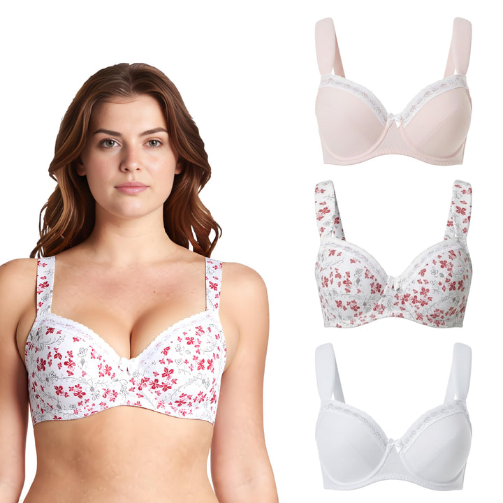 Curve Muse Damen-BH, ungefüttert, Balconette, Baumwolle, Spitze, Übergrösse, 2er- oder 3er-Pack 75F