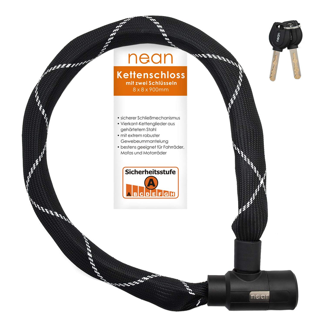 nean Fahrradschloss Kettenschloss, Bike chain lock, 2 Sicherheits-Schlüssel, hohe Sicherheit und ext