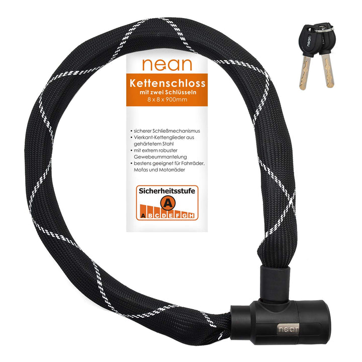 nean Fahrradschloss Kettenschloss, Bike chain lock, 2 Sicherheits-Schlüssel, hohe Sicherheit und ext