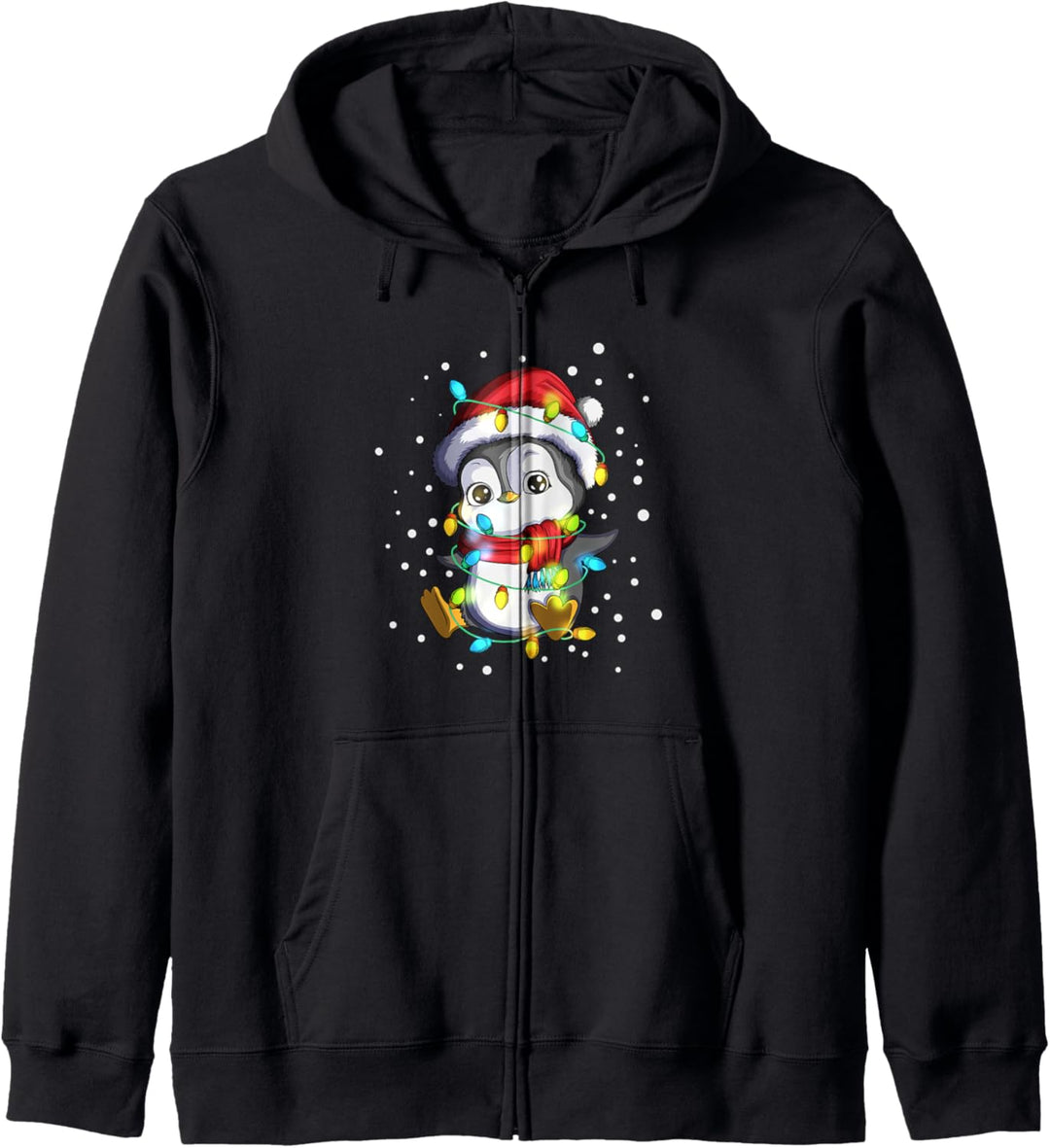 Pinguin Weihnachtsmütze Lichterkette Weihnachtsbeleuchtung Kapuzenjacke