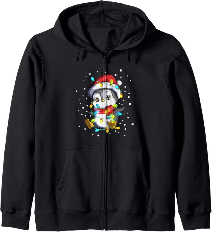 Pinguin Weihnachtsmütze Lichterkette Weihnachtsbeleuchtung Kapuzenjacke
