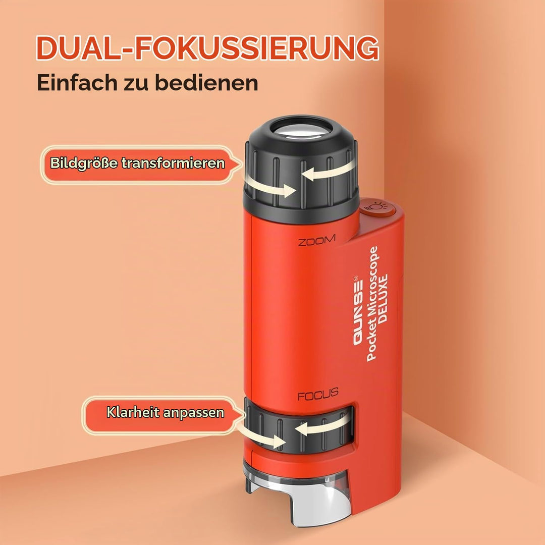 QUNSE Taschenmikroskop 60x-120x mit LED Licht, Asphärisches Handmikroskop, Kinder Studenten Bildungs